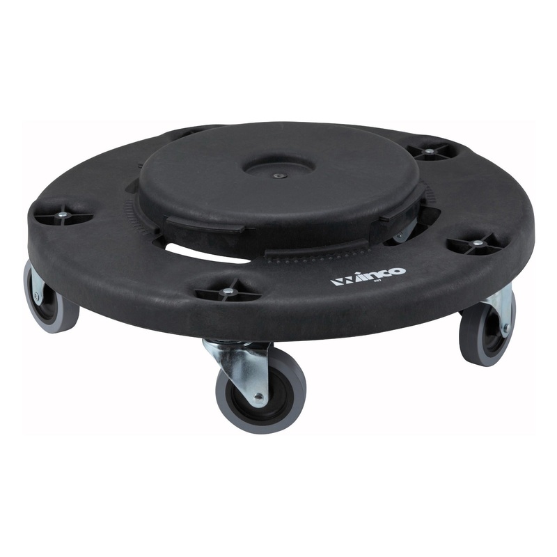 Winco DLR-18 Plastic Twist-On Round Trash Can Dolly with Raised Center 18" - Black - 400 lb Capacity