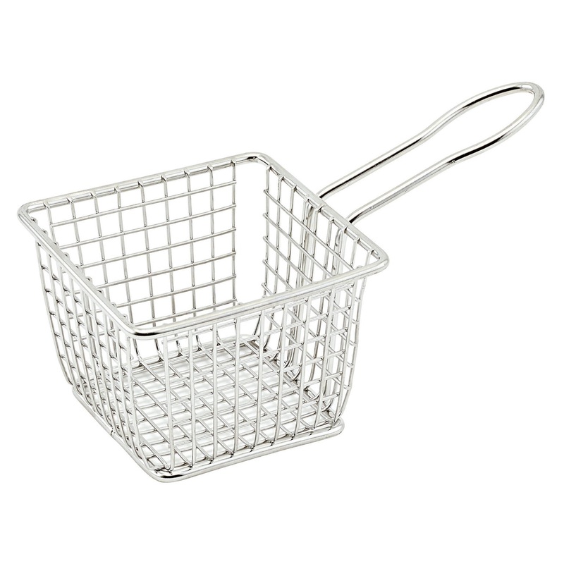 Winco FBM-443S Stainless Steel Square Single Serving Mini Fry Basket 4" x 4" x 3"H - 12/Case