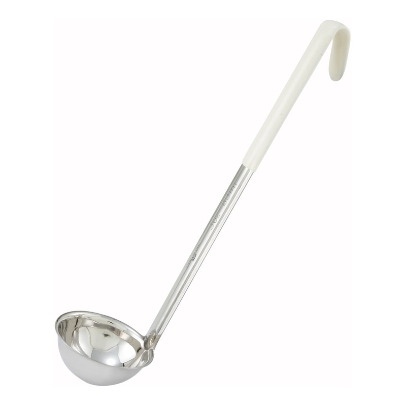 Winco LDC-3 One-Piece Stainless Steel Color-Coded Ladle with 13" Ivory Coated Hooked Handle 3 oz. - 120/Case