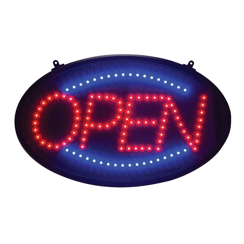 Winco LED-10 Horizontal Hanging Oval "Open" LED Sign with (3) Flashing Patterns 22-3/4" x 14"