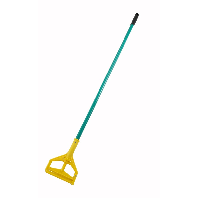 Winco MOPH-7P Metal Mop Handle with Yellow Plastic Side-Release Frame 57" - 6/Case