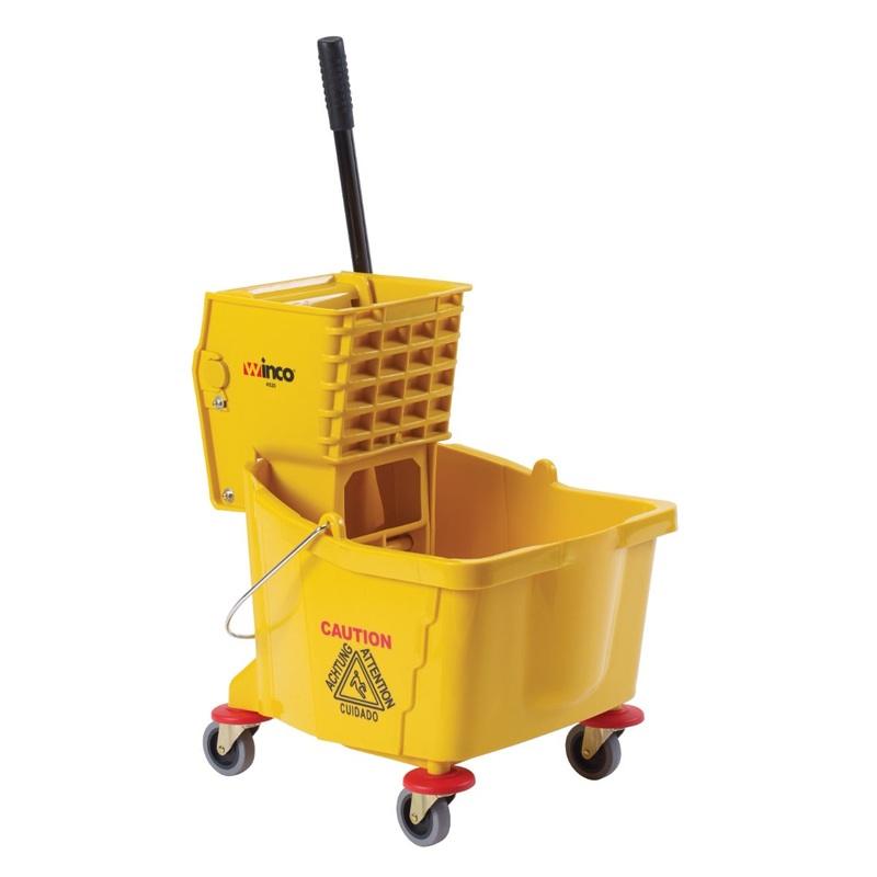 Winco MPB-36 Plastic Mop Bucket with Side-Press Wringer 36 qt. - Yellow