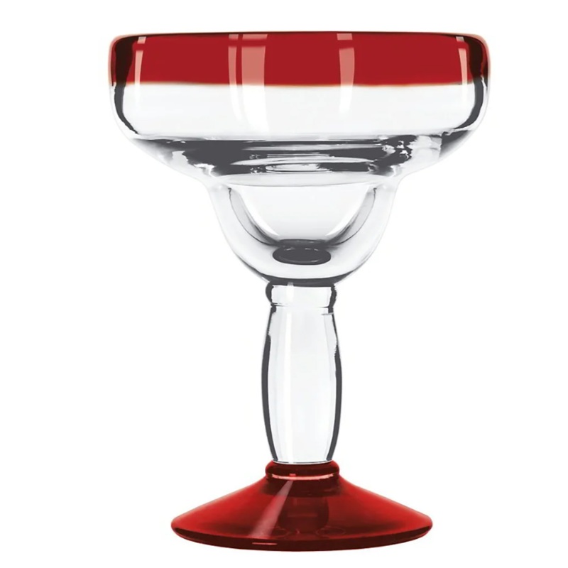 Libbey 92308R 12 oz Aruba Margarita Glass w/ Red Rim & Foot