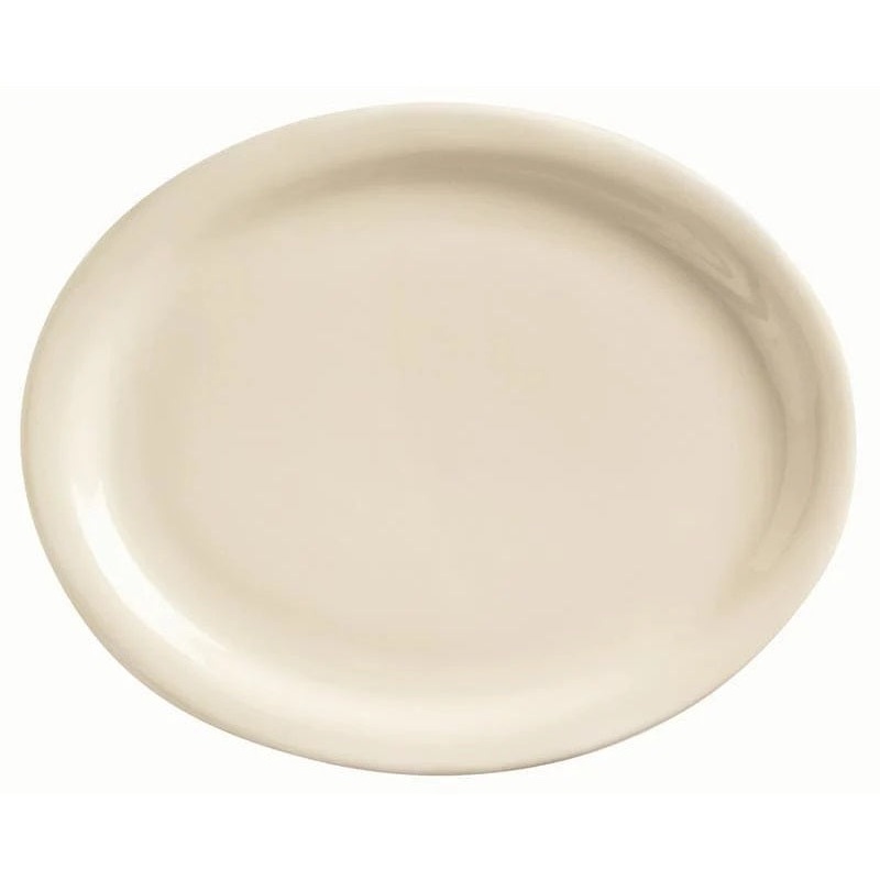 Libbey NR-12 Kingsmen White Narrow Rim Oval Stoneware China Platter 9-3/4" x 7-1/2" - Cream White - 24/Case