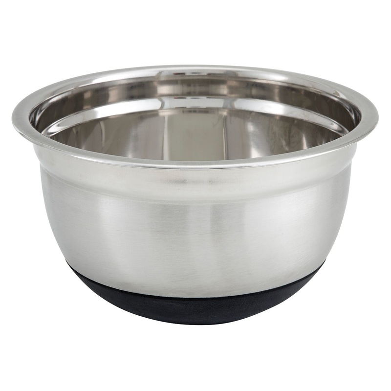 Winco MXRU-500 Stainless Steel German Mixing Bowl with Black Non-Slip Silicon Base 5 qt.
