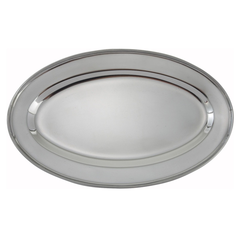 Winco OPL-16 Stainless Steel Oval Serving Platter 16 x 10-1/4" - 40/Case