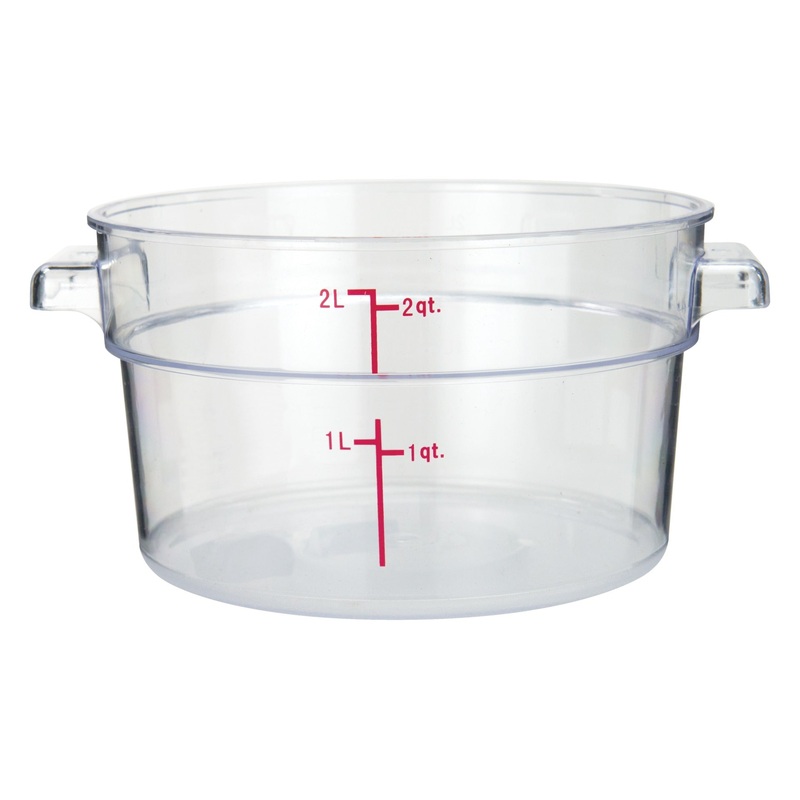 Winco PCRC-2 Polycarbonate Round Food Storage Container with Graduations and Handles 2 qt. - Clear - 24/Case