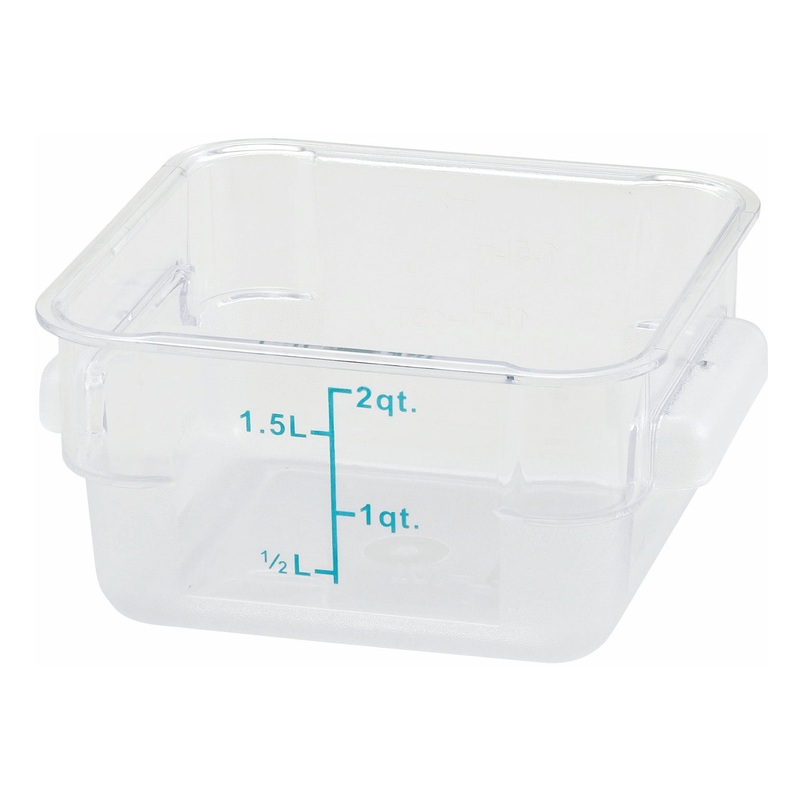 Winco PCSC-2C Polycarbonate Square Food Storage Container with Graduations and Handles 2 qt. - Clear - 60/Case