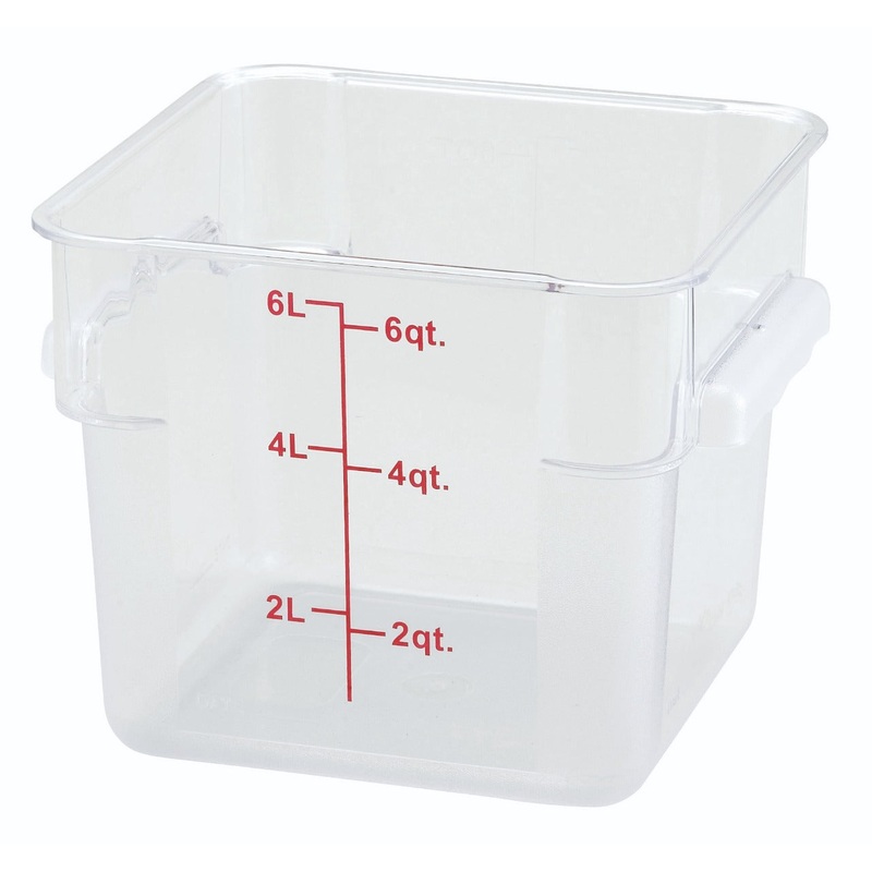 Winco PCSC-6C Polycarbonate Square Food Storage Container with Graduations and Handles 6 qt. - Clear - 24/Case