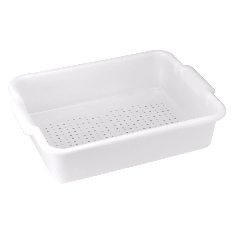 Winco PLP-5W Heavyweight Polypropylene Perforated Dish/Bus Box / Bus Tub / Drain Box 21-1/4"L x 15-3/8"W x 4-7/8"H - White