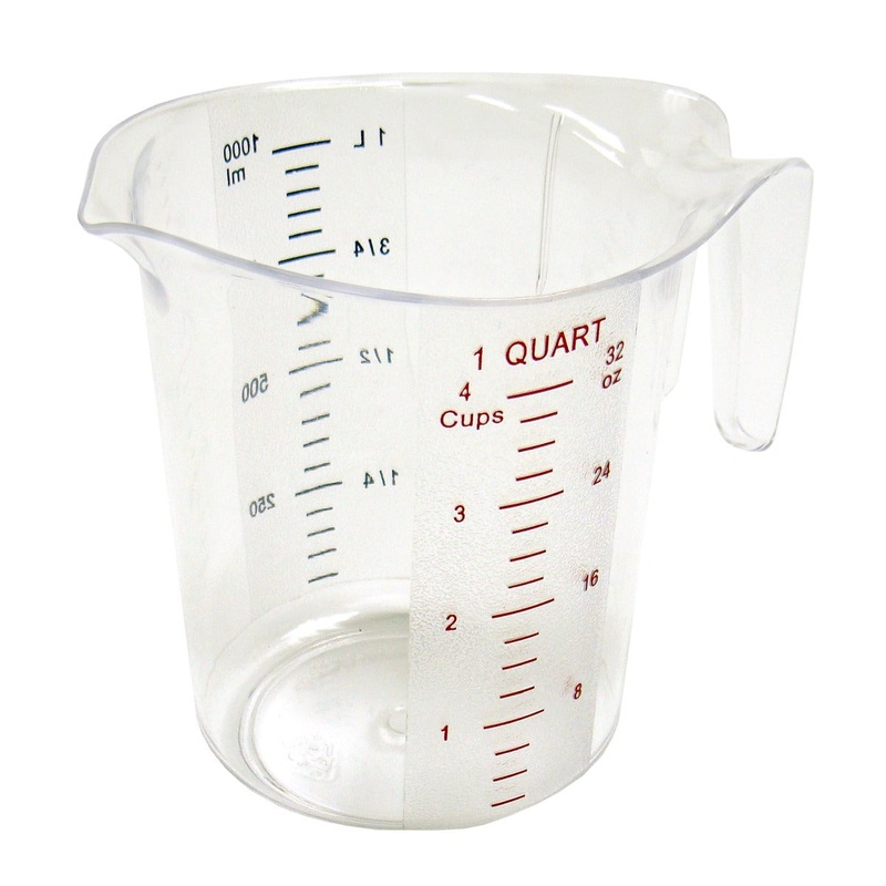 Winco PMCP-100 Polycarbonate Measuring Cup with Color Graduations 1 qt. - Clear - 36/Case