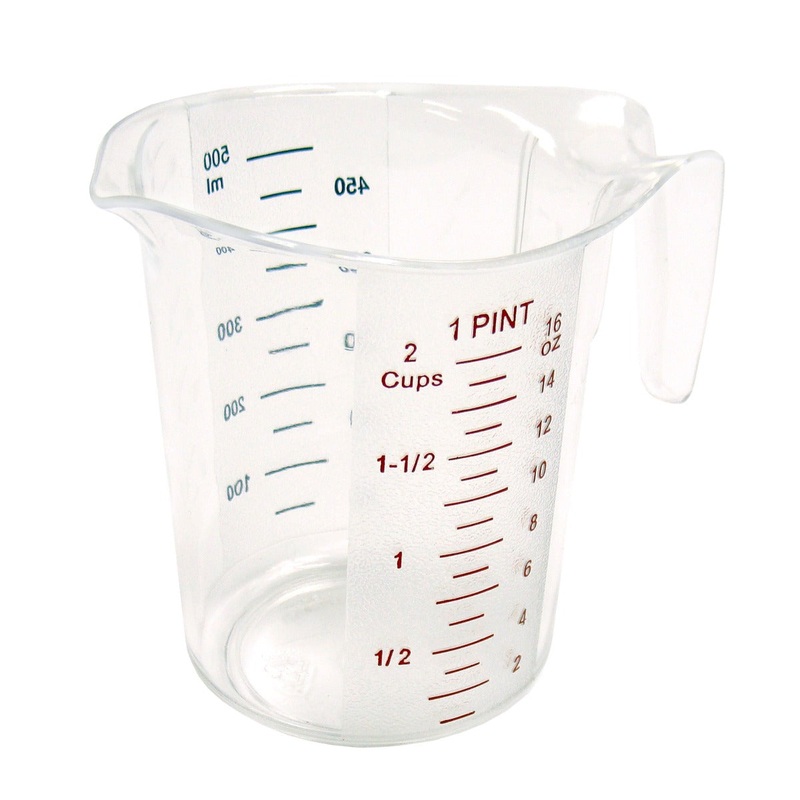 Winco PMCP-50 Polycarbonate Measuring Cup with Color Graduations 1 pint - Clear - 72/Case
