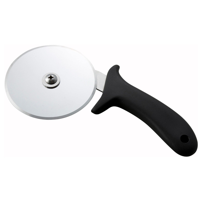 Winco PPC-4 Stainless Steel Pizza Cutter with 4" dia. Blade and Black Plastic Handle - 12/Case