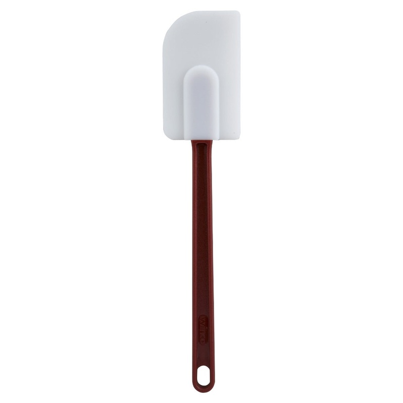 Winco PSD-14 Economy Heat-Resistant Silicone Scraper with White Flat Blade and Red Handle 14" - 12/Case