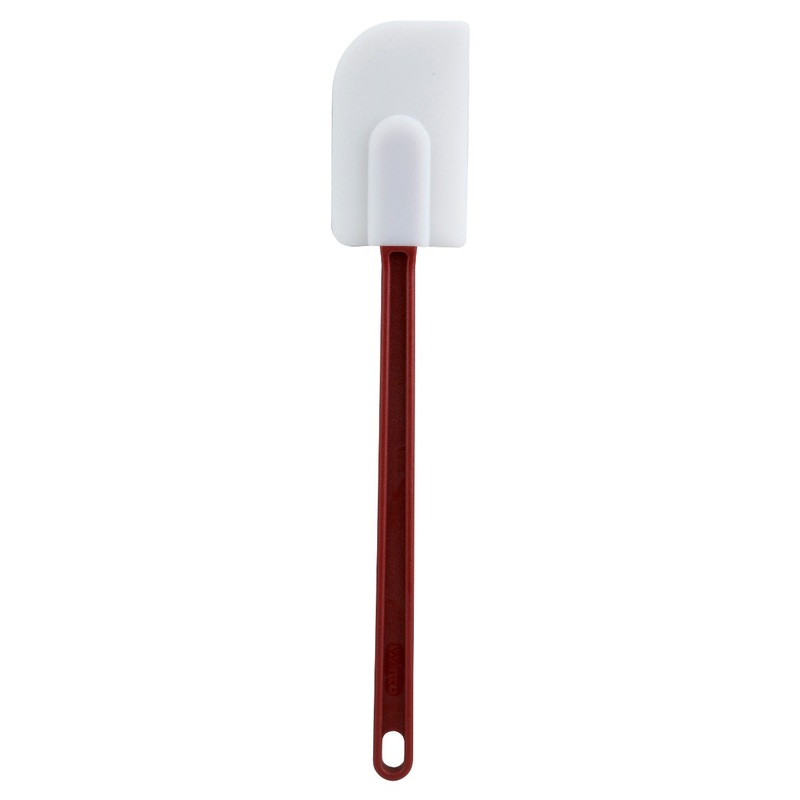 Winco PSD-16 Economy Heat-Resistant Silicone Scraper with White Flat Blade and Red Handle 16" - 120/Case