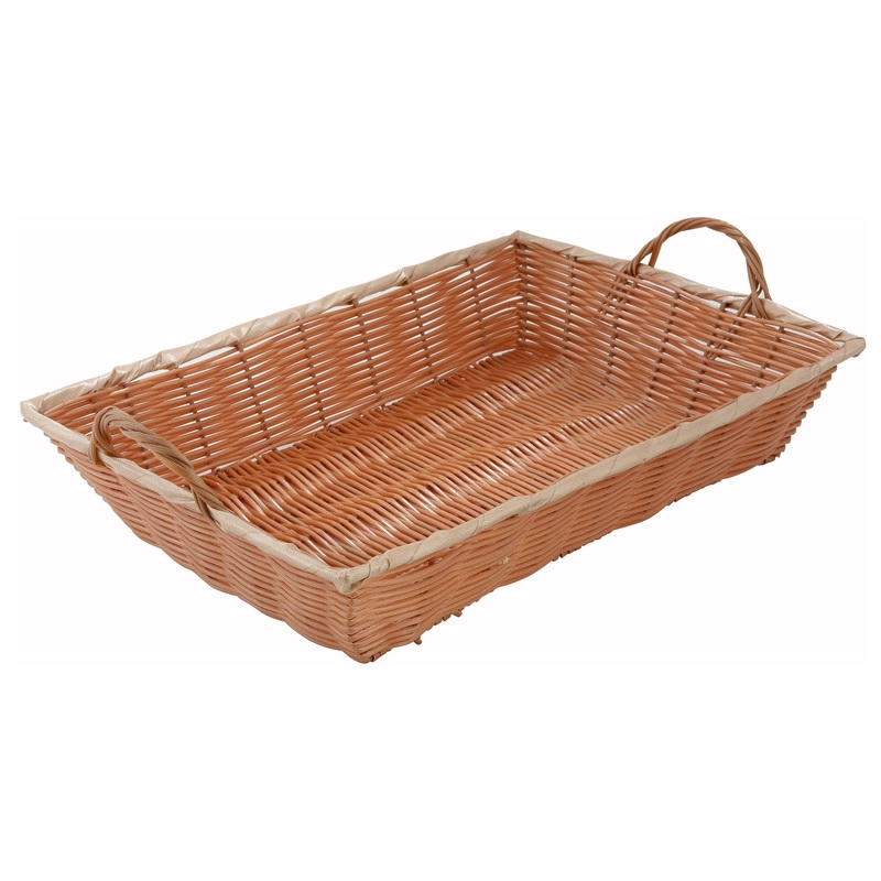 Winco PWBN-16B Polypropylene Rectangular Woven Basket with Handle 16" x 11" x 3"H - Natural - 48/Case