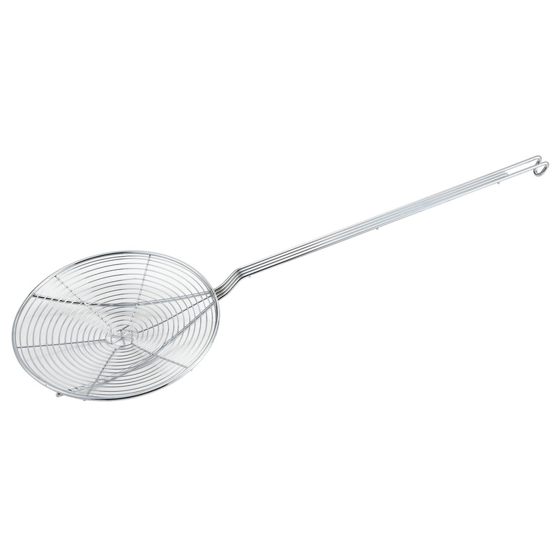 Winco SCF-9 Nickel-Plated Spiral Wire Round Skimmer 9" Dia. Blade and 14"L Loop Handle - 12/Case
