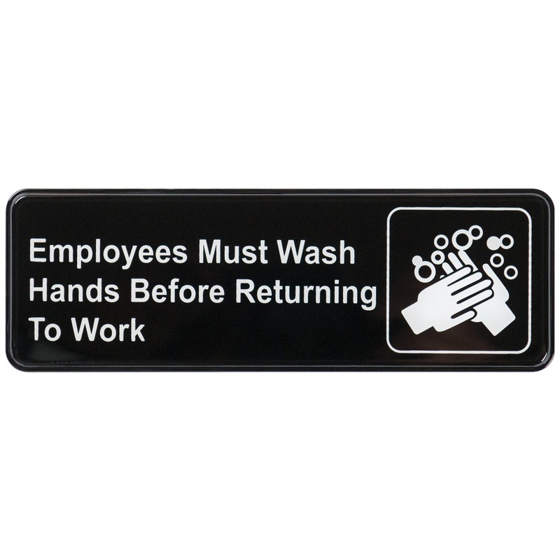 Winco SGN-322 Plastic "Employees Must Wash Hands Before Returning to Work" Information Sign 9" x 3" - Black / White