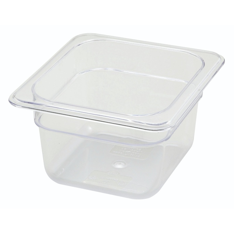 Winco SP7604 Poly-Ware Polycarbonate Food Pan 3-1/2" Deep - 1/6 Size - Clear - 48/Case