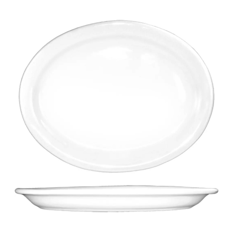International Tableware BR-14 13 1/4" x 10" Oval Brighton Platter - Porcelain, European White