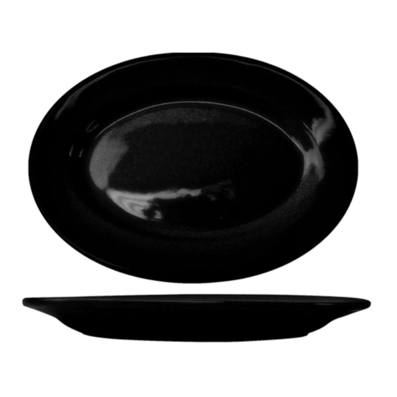 International Tableware CA-13-B 11 1/2" x 8 1/4" Oval Cancun Platter - Ceramic, Black