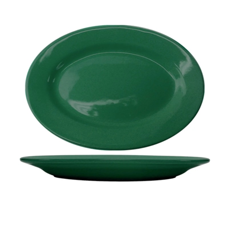International Tableware CA-14-G 12 1/2" x 9" Oval Cancun Platter - Ceramic, Green