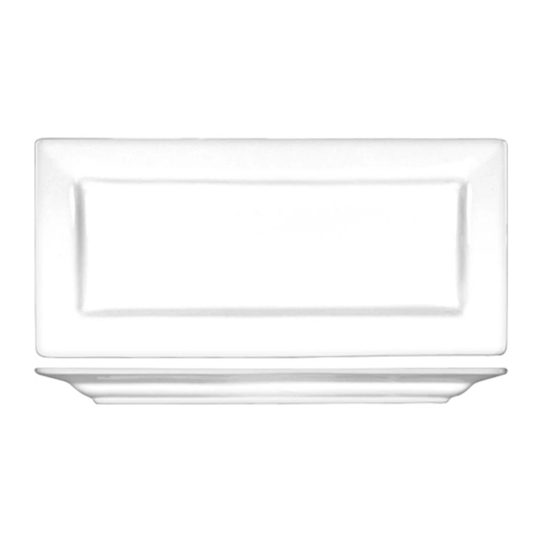 International Tableware EL-14 14" x 7" Rectangular Elite Platter - Porcelain, Bright White