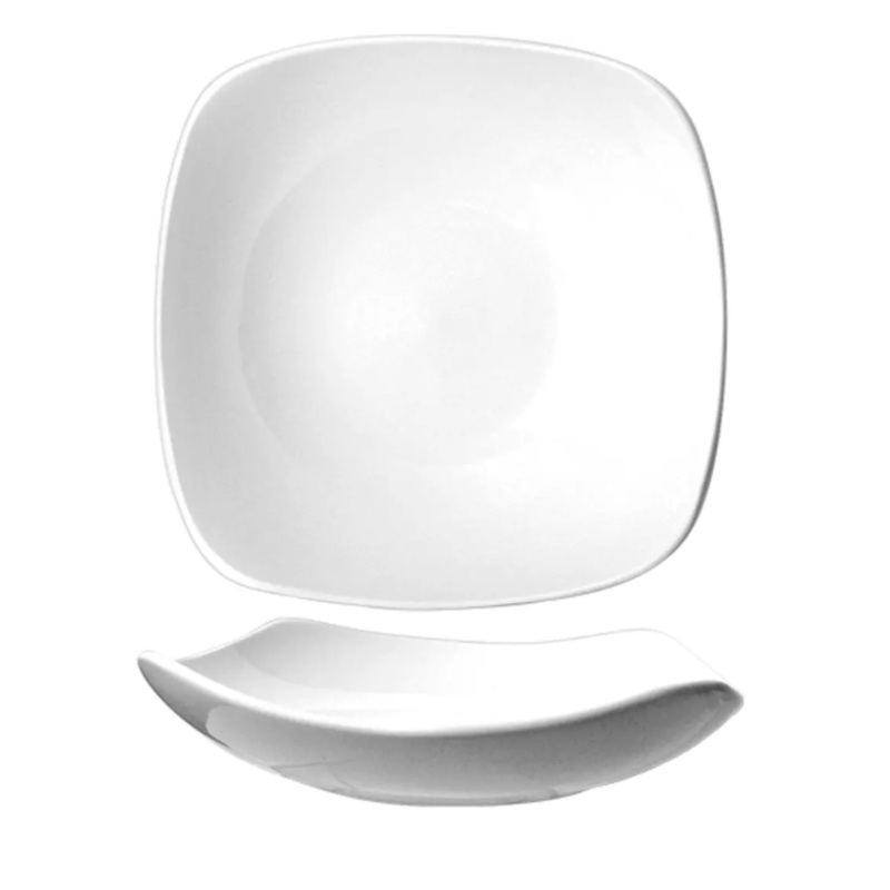 International Tableware QP-18 16 oz Square Quad Soup Bowl/Plate - Porcelain, European White