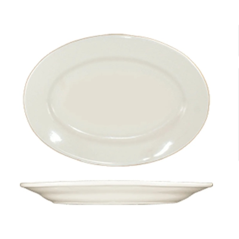 International Tableware RO-48 13 1/2" x 9 1/2" Oval Roma Platter - Ceramic, American White