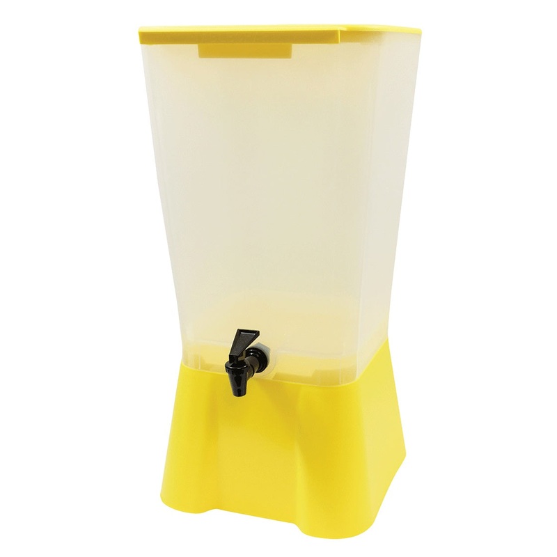 TableCraft 1055 Polypropylene Non-Insulated Beverage Dispenser with Translucent Single Bowl and Yellow Base 5 gal.