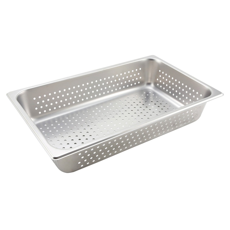 Winco SPFP4 Standard-Weight 25 ga. Stainless Steel Perforated Steam Table Food Pan 4" Deep - Full Size - 12/Case