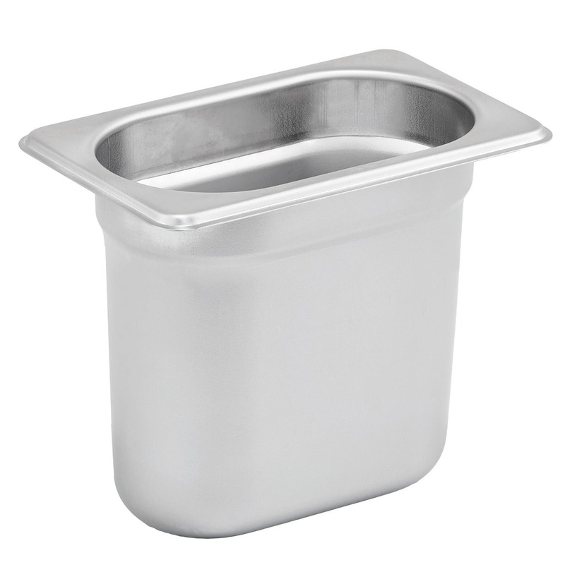 Winco SPJH-906GN Heavy-Weight 22 ga. Stainless Steel Anti-Jam Steam Table Food Pan 6" Deep - 1/9 Size - 12/Case