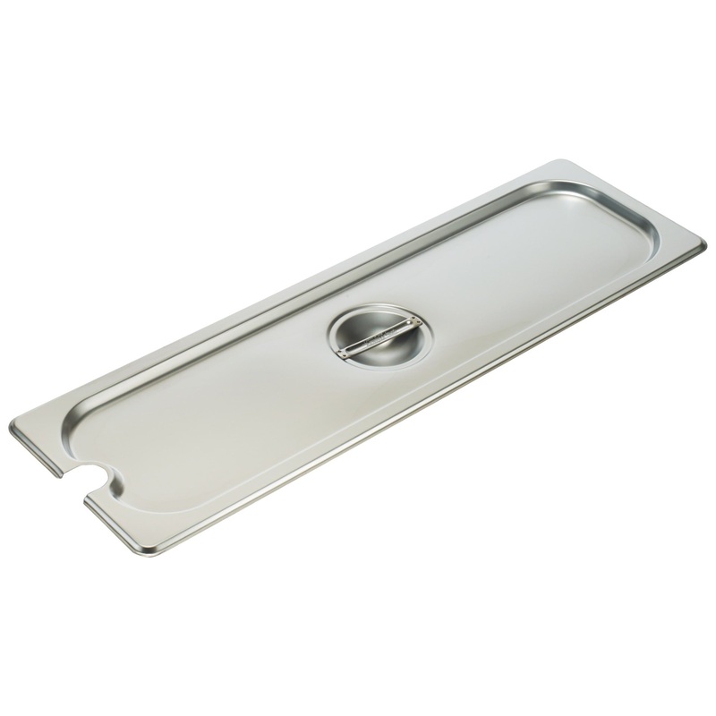 Winco SPJL-HCN Standard-Weight 25 ga. Stainless Steel Steam Table Flat Notched Food Pan Cover - 1/2 Size Long - 24/Case