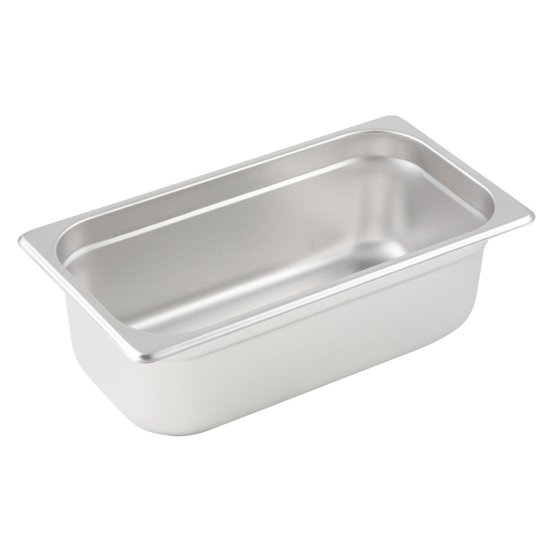 Winco SPJM-304 Heavy-Weight 24 ga. Stainless Steel Anti-Jam Steam Table Food Pan 4" Deep - 1/3 Size - 24/Case