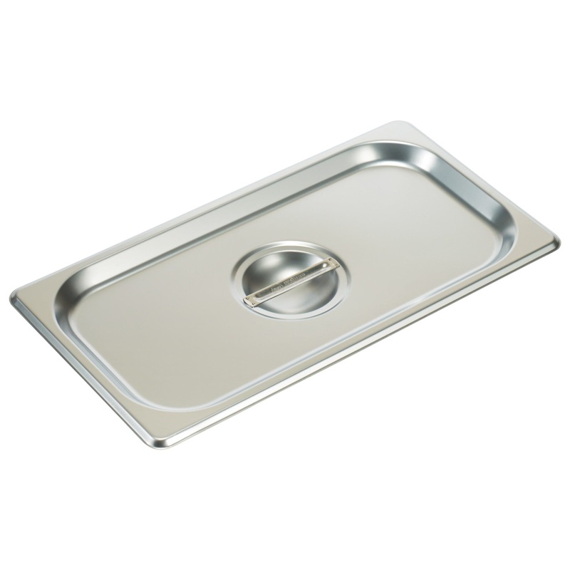 Winco SPSCT Standard-Weight 25 ga. Stainless Steel Flat Solid Steam Pan Cover - 1/3 Size - 72/Case