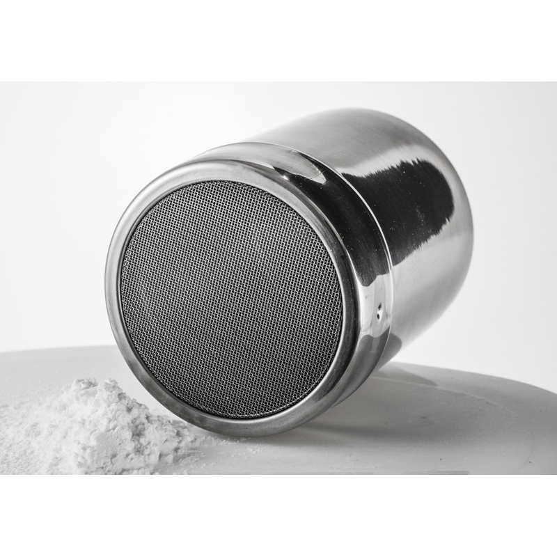 Winco SSD-10 Stainless Steel Powdered Sugar Dispenser / Shaker with White Plastic Cap 10 oz. - 12/Case