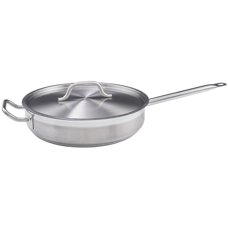 Winco SSET-3 Premium Stainless Steel Induction Saute Pan with Cover 3 qt. - 6/Case