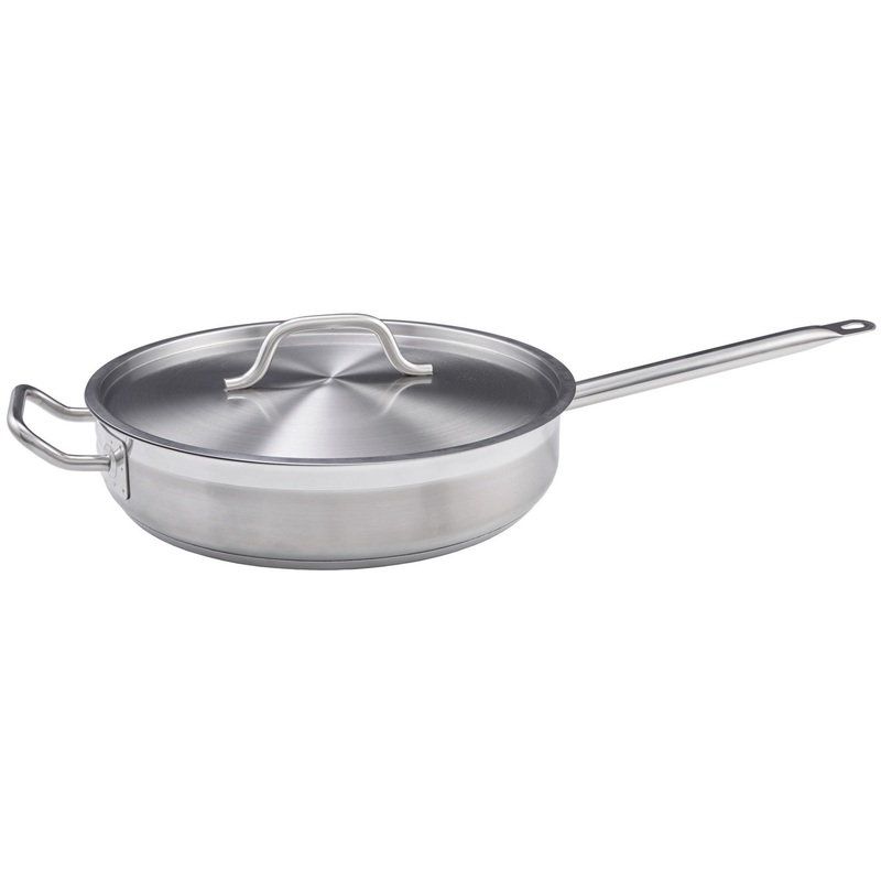 Winco SSET-7 Premium Stainless Steel Induction Saute Pan with Cover 7 qt. - 4/Case