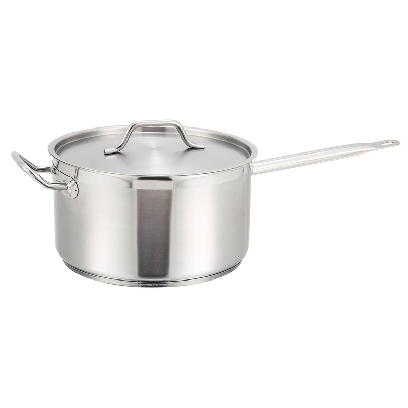 Winco SSSP-10 Premium Stainless Steel Induction Sauce Pan with Cover and Helper Handle 10 qt. - 2/Case