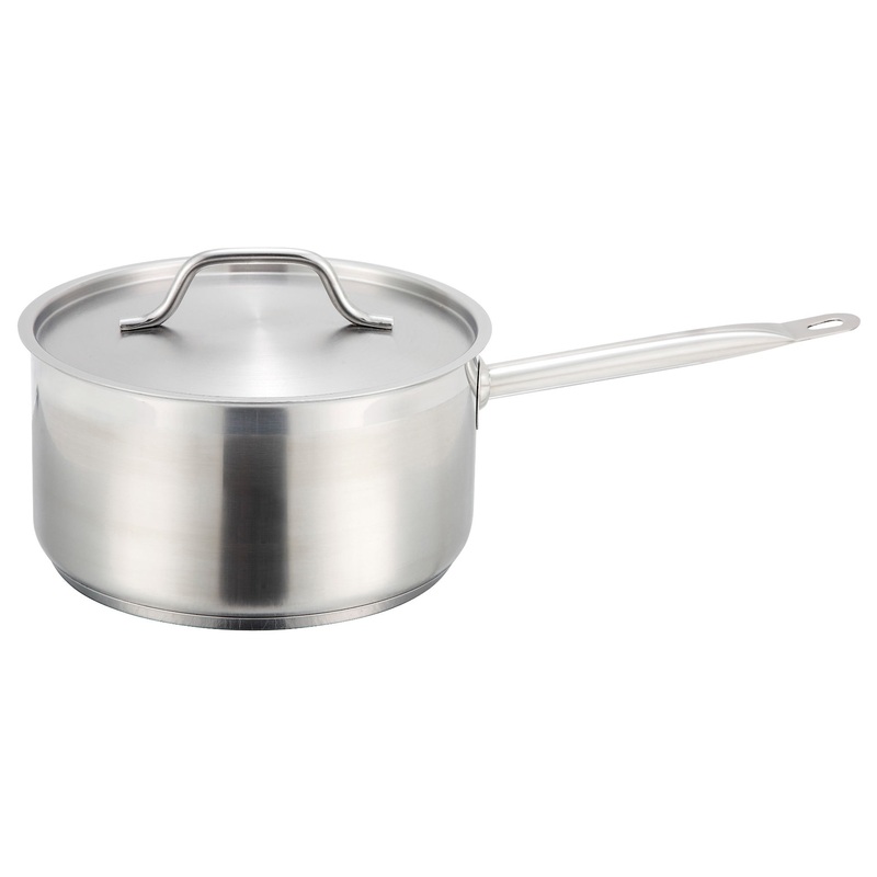 Winco SSSP-4 Premium Stainless Steel Induction Sauce Pan with Cover 4-1/2 qt.