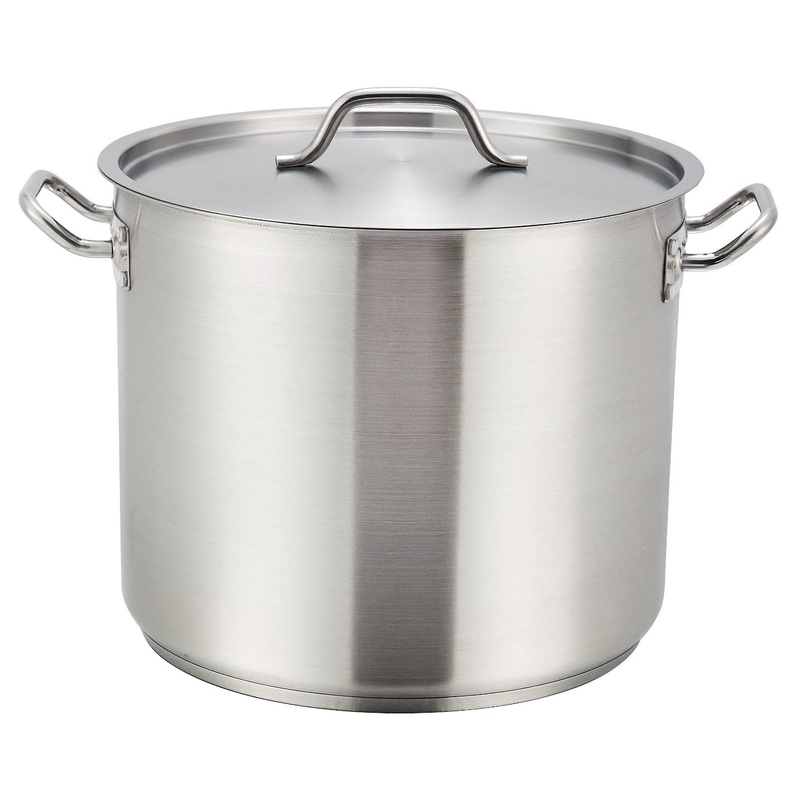 Winco SST-32 Premium Stainless Steel Induction Stock Pot with Cover 32 qt. - 2/Case