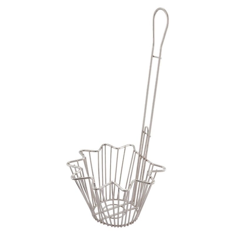 Winco TB-20 Nickel-Plated Star Shape Taco Salad Bowl Fry Basket with 18"L Handle 8-3/10" dia.