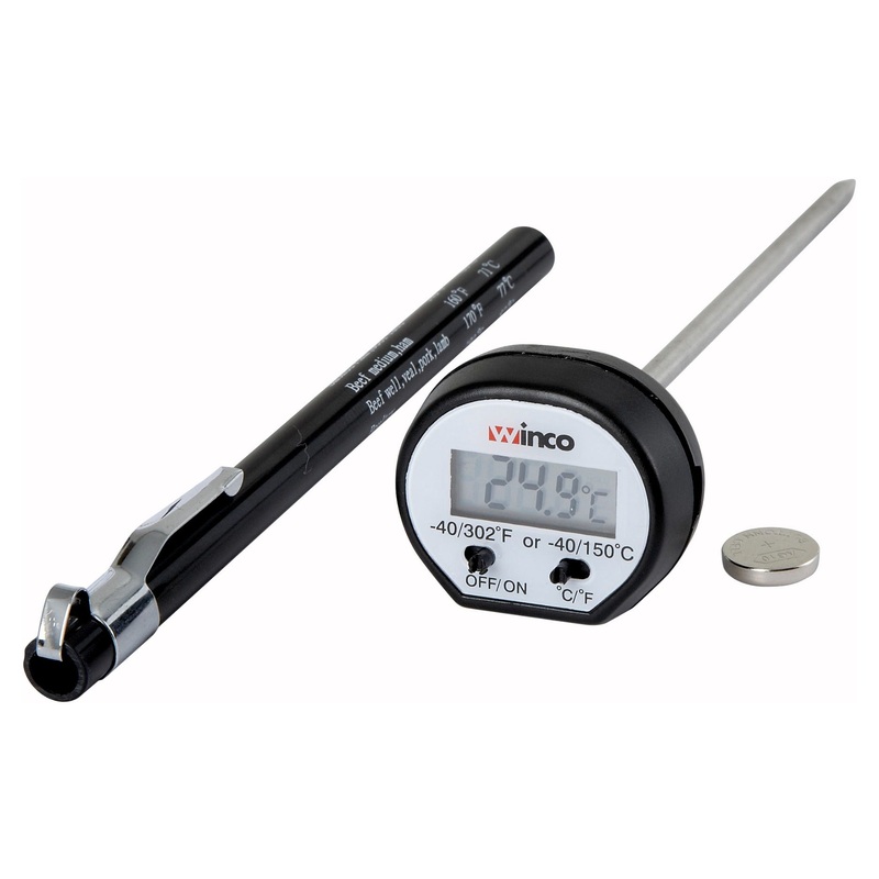 Winco TMT-DG1 Digital Probe / Pocket Thermometer with 4-3/4" Stem, 1" (diagonal) LCD Face, and Protective Sleeve - (-40 to 302 Degrees F)