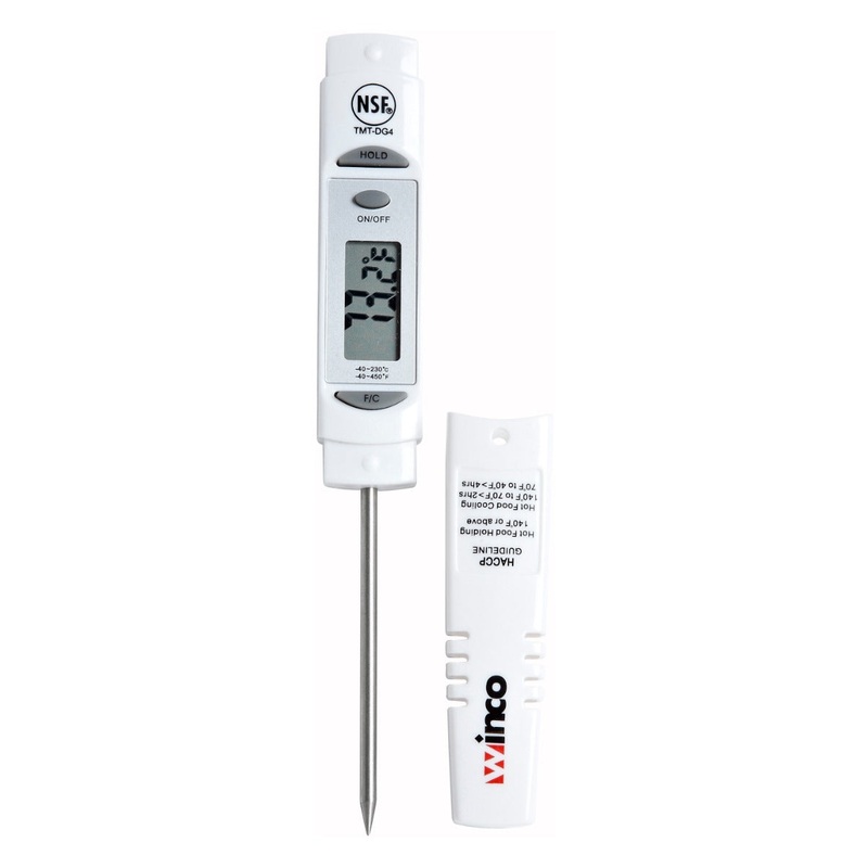 Winco TMT-DG4 Digital Probe / Pocket Thermometer with 3-1/8" Stem, 1-1/4" LCD Face, and Protective Sleeve - (-40 to 450 Degrees F) - 144/Case