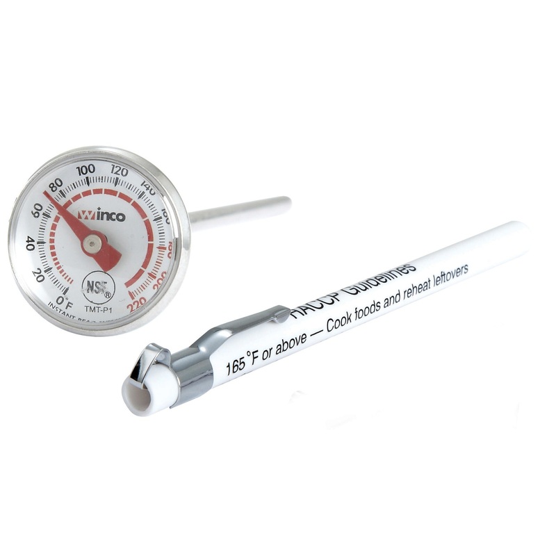 Winco TMT-P1 Dial Probe / Pocket Thermometer with 1" Face and 5" Stem - (0 to 220 Degrees F) - 72/Case