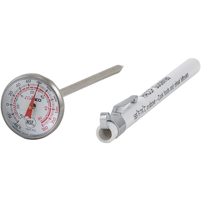 Winco TMT-P2 Dial Probe / Pocket Thermometer with 1" Face and 5" Stem - (-40 to 180 Degrees F) - 72/Case