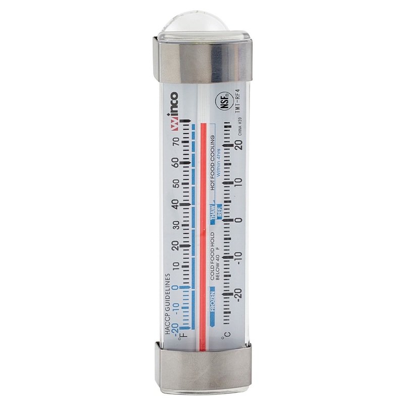 Winco TMT-RF4 Tube Refrigerator / Freezer Thermometer with 3-1/2" x 1-1/8" Face and Suction Cup - (-20 to 80 Degrees F)