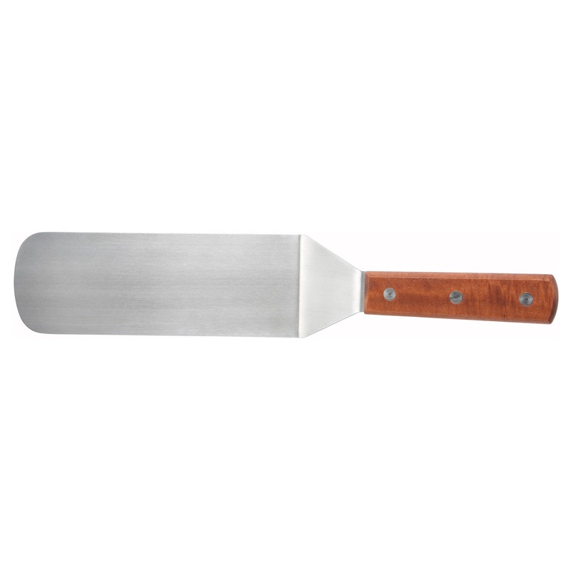 Winco TN249 Stainless Steel Solid Offset Flexible Turner with 8-1/4" x 2-7/8" Blade and Wooden Handle