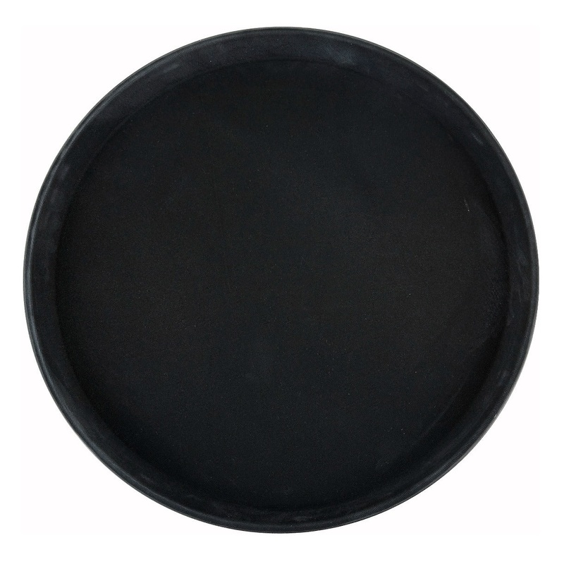 Winco TRH-16K Plastic Easy-Hold Rubber-Lined Serving Tray 16" dia. - Black