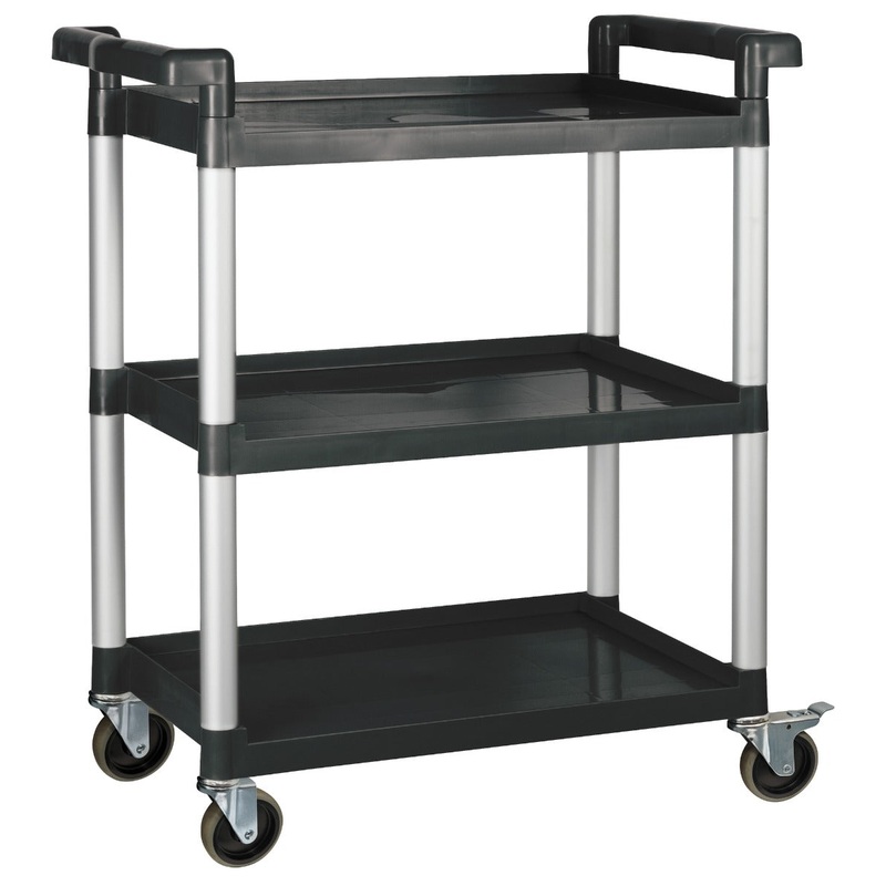 Winco UC-2415K 3 Shelf Utility Cart with Brakes 32"L x 16-1/8"W x 36-3/4"H - Black - 330 lb. Capacity - Unassembled